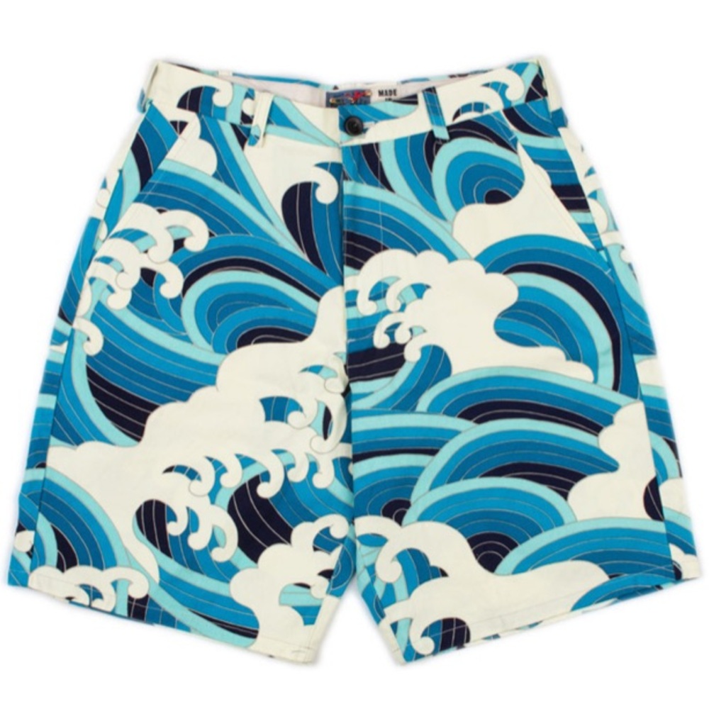 BLUE BLUE JAPAN WAVE PATTERN SAILCLOTH SHORTS